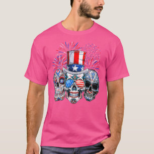 Sugar Skull Sunglazen Fireworks American Flag 4th T-shirt