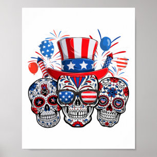Sugar Skull Sungles Vuurwerk Amerikaanse vlag 4e v Poster