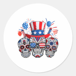 Sugar Skull Sungles Vuurwerk Amerikaanse vlag 4e v Ronde Sticker