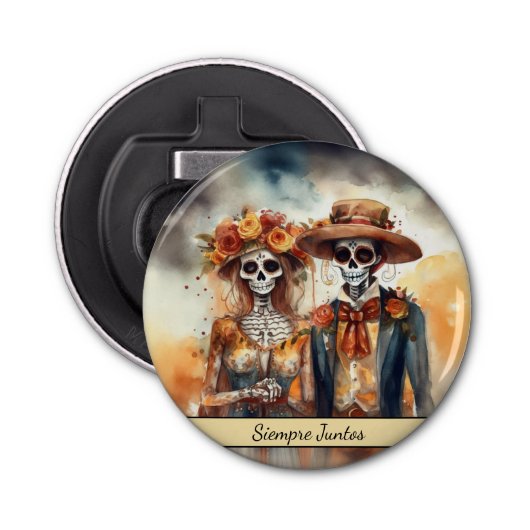 Sugar Skull Sweetheart, op maat Button Flesopener (Voorkant)