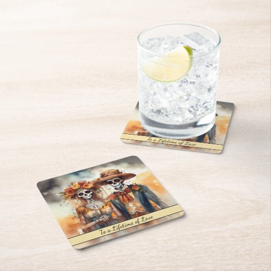 Sugar Skull Sweetheart, op maat Kartonnen Onderzetters (Insitu)