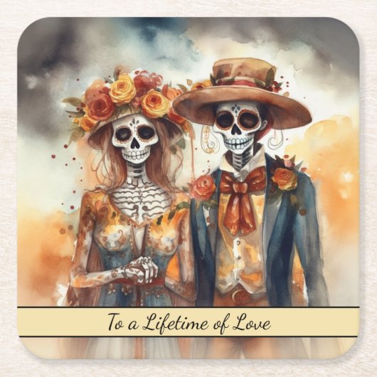 Sugar Skull Sweetheart, op maat Kartonnen Onderzetters (Voorkant)