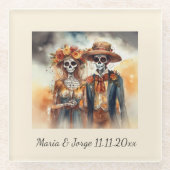 Sugar Skull Sweethearts, op maat Glazen Onderzetter (Voorkant)