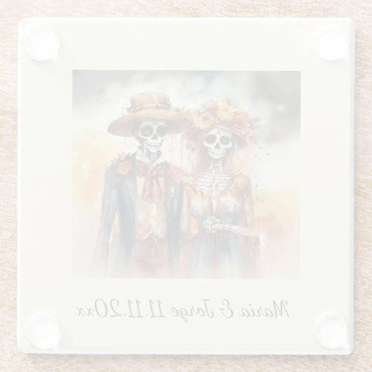 Sugar Skull Sweethearts, op maat Glazen Onderzetter (Achterkant)