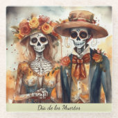 Sugar Skull Sweethearts, op maat Glazen Onderzetter (Voorkant)