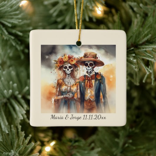 Sugar Skull Sweethearts, op maat Keramisch Ornament (Boom)