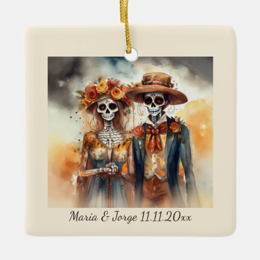 Sugar Skull Sweethearts, op maat Keramisch Ornament (Voorkant)