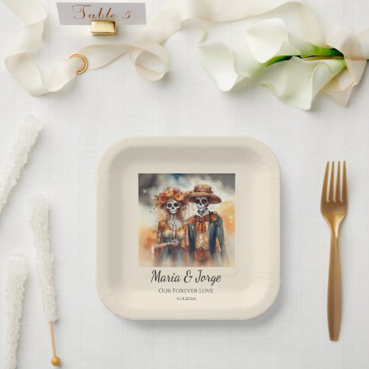 Sugar Skull Sweethearts, op maat Papieren Bordje (Huwelijk)