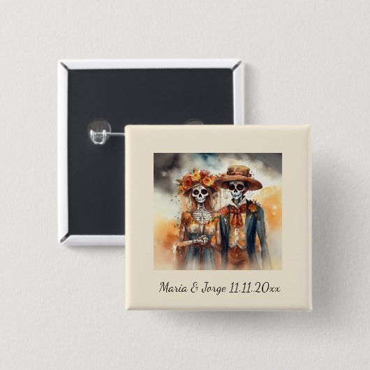 Sugar Skull Sweethearts, op maat Vierkante Button 5,1 Cm (Voorkant /achterkant)