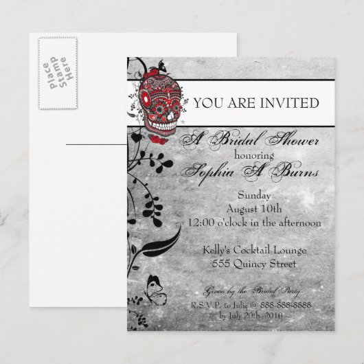 Sugar Skull Tattoo Design Shower-uitnodiging Uitnodiging Briefkaart (Voorkant / Achterkant)