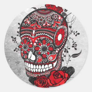 Sugar Skull Tattoo ontwerp Mexicaanse illustratie Ronde Sticker