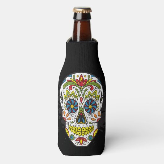 Sugar Skull Tattoo Skull Can of Bottle Cooler (Fles Voorkant)