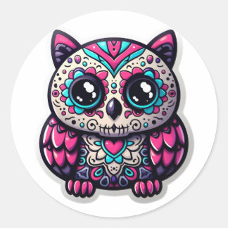 Sugar Skull Uil, dag van de dode uil Ronde Sticker