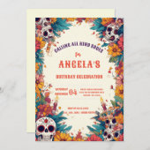 Sugar Skull Verjaardag Uitnodiging - Dag van de Do (Voorkant / Achterkant)