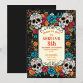 Sugar Skull Verjaardag Uitnodigingen - Día de Muer (Voorkant / Achterkant)