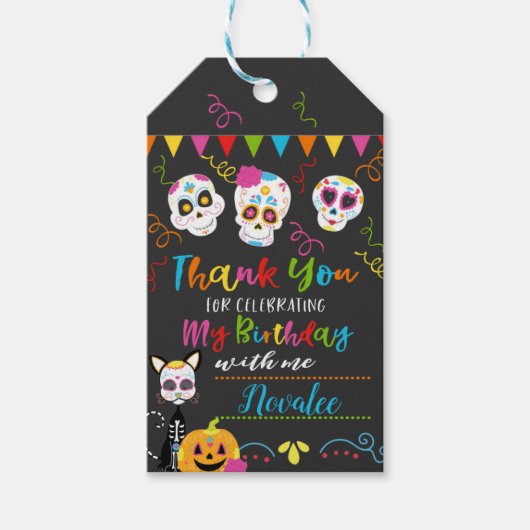 Sugar Skull Verjaardagsfeestje Dank u Cadeaulabel (Voorkant)