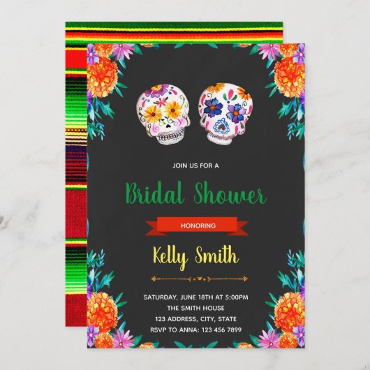 Sugar skull vrijgezellenfeest feestuitnodiging kaart (Voorkant / Achterkant)