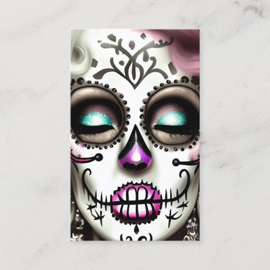 Sugar Skull Vrouw Donker Grunge Gothic Stea Visitekaartje (Voorkant)