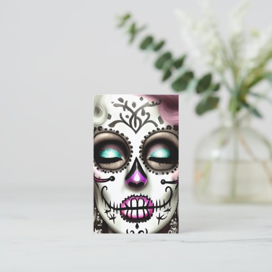 Sugar Skull Vrouw Donker Grunge Gothic Stea Visitekaartje (Staand voorkant)