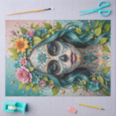Sugar Skull Vrouw met Bloemen – Gothic Decoupage Tissuepapier (Craft)