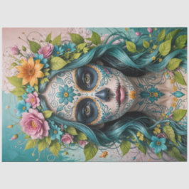 Sugar Skull Vrouw met Bloemen – Gothic Decoupage Tissuepapier