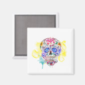 Sugar Skull Waterverf Cross Dag van het Dode Fun Magneet (Voorkant / Achterkant)