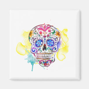 Sugar Skull Waterverf Cross Dag van het Dode Fun Magneet