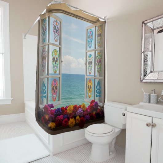 Sugar Skull Window Uitzicht Douchegordijn (In situ)
