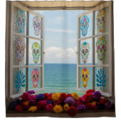 Sugar Skull Window Uitzicht Douchegordijn (Voorkant)