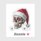Sugar Skull with Santa Hat Tee Christmas Pajama Xm Sticker (Vel)