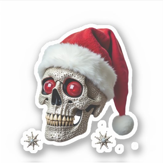 Sugar Skull with Santa Hat Tee Christmas Pajama Xm Sticker (Voorkant)