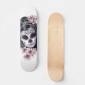 Sugar Skull Woman Blossom Flowers Illustration Persoonlijk Skateboard (Voorkant)