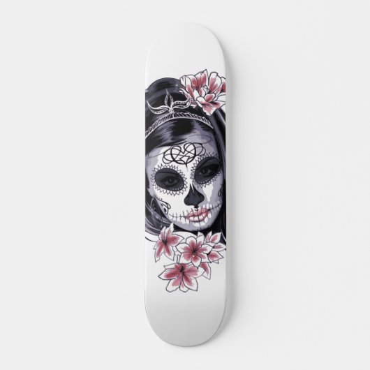 Sugar Skull Woman Blossom Flowers Illustration Persoonlijk Skateboard (Voorkant)