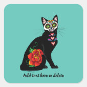Sugar Skull zwart Kat Vierkante Sticker (Voorkant)