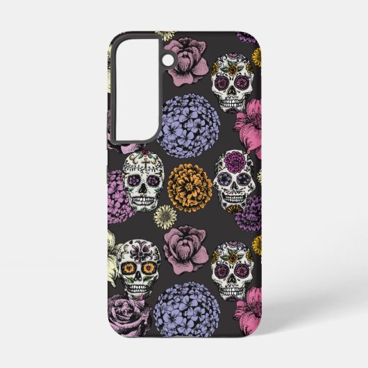 Sugar Skull Zwart Samsung Galaxy S22 Hoesje (Achterkant)