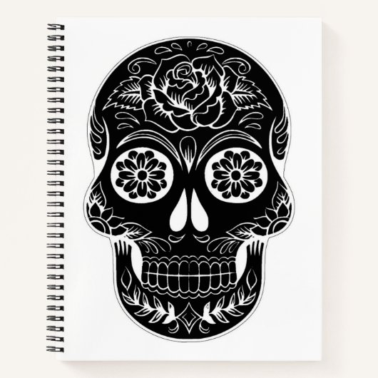 Sugar Skull Zwart & Wit Gepersonaliseerd Notitiebo Notitieboek (Voorkant)