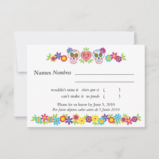 Sugar Skulls and Flowers RSVP-kaart RSVP Kaartje (Voorkant)