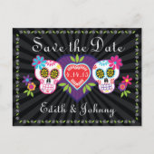 Sugar Skulls and Flowers Save the Date Aankondigingskaart (Voorkant)