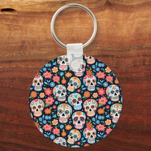 Sugar Skulls and Flowers Sleutelhanger (Achterkant)