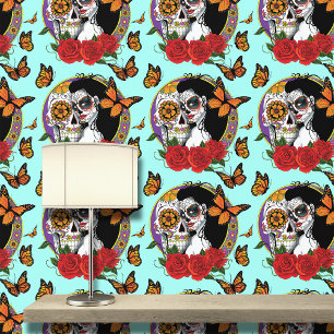 Sugar Skulls Art Nouveau Behang