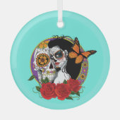 Sugar Skulls Art Nouveau Glas Ornament (Voorkant)