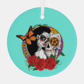 Sugar Skulls Art Nouveau Glas Ornament (Achterkant)