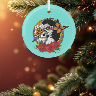 Sugar Skulls Art Nouveau Glas Ornament
