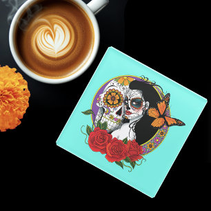 Sugar Skulls Art Nouveau Glazen Onderzetter