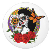 Sugar Skulls Art Nouveau Keramische Knop (Voorkant)