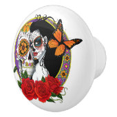 Sugar Skulls Art Nouveau Keramische Knop (Rechts)