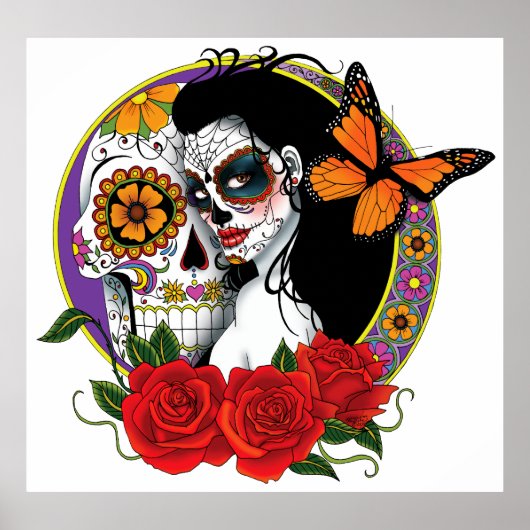 Sugar Skulls Art Nouveau Poster (Voorkant)