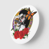Sugar Skulls Art Nouveau Ronde Klok (Hoek)