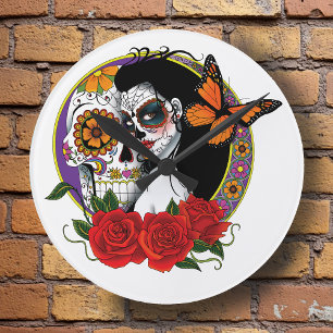 Sugar Skulls Art Nouveau Ronde Klok