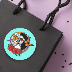 Sugar Skulls Art Nouveau Ronde Sticker